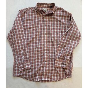 Warangle Riata Shirt Men's XL Orange Beige Plaid Cotton Long Sleeve Button-Up